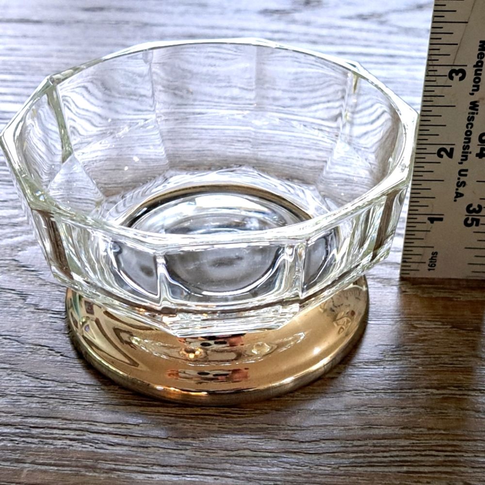 Cut Glass Clear Metal Silver Golden Tidy Design Art Deco Made Italy